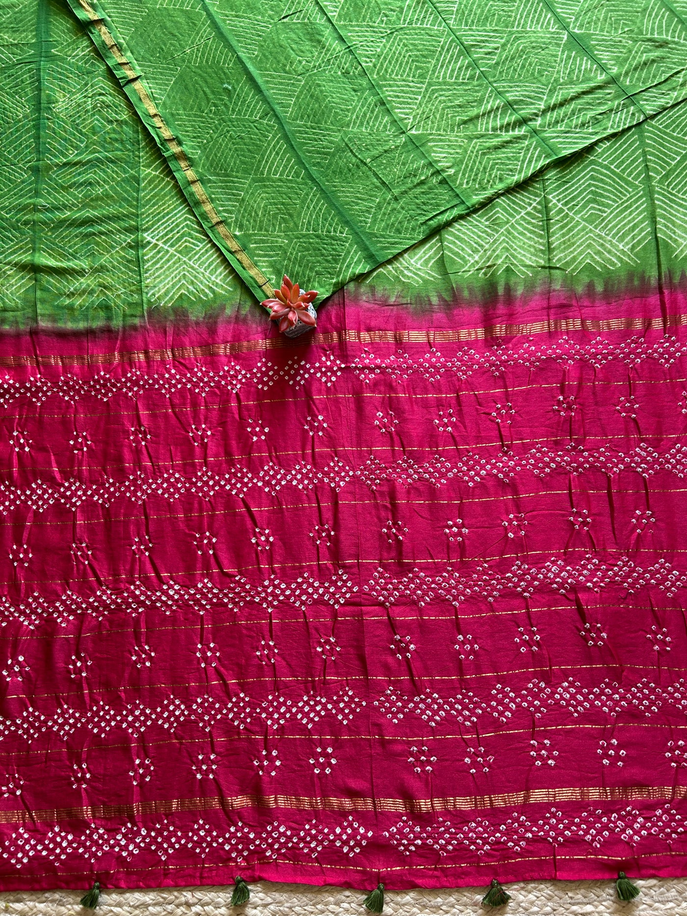 ALBELI: HANDMADE NUI SHIBORI-BANDHANI PURE SILK-COTT SAREE