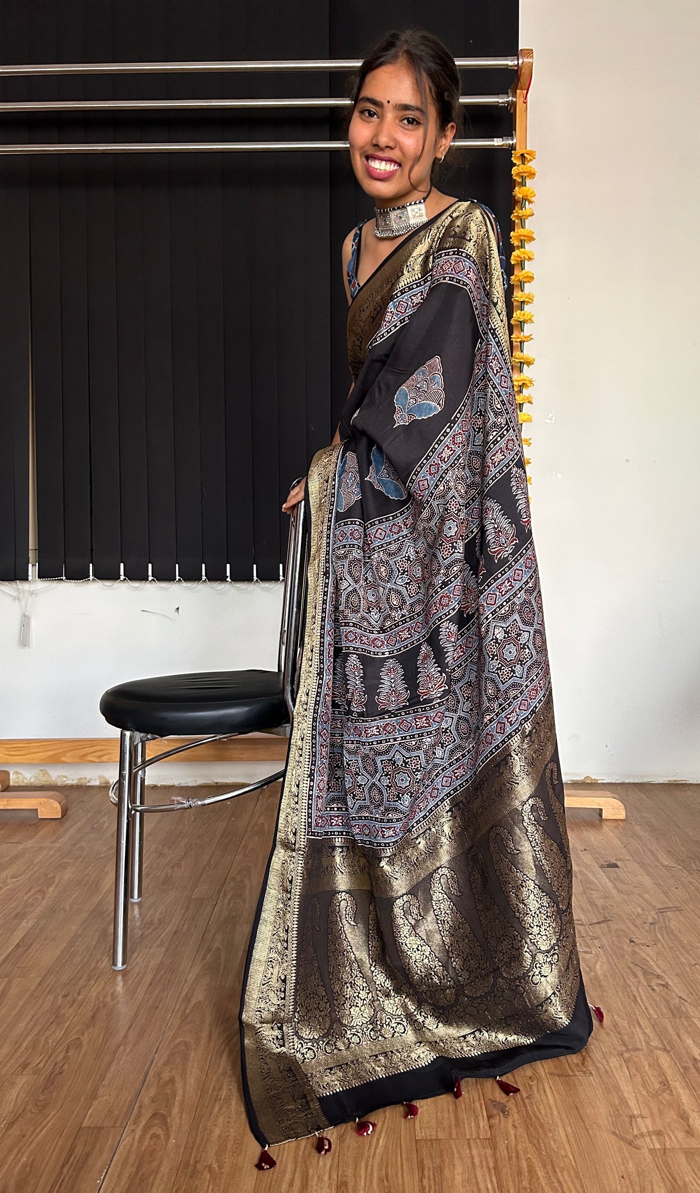 Meera: Handblock Dola silk ajrakh sari