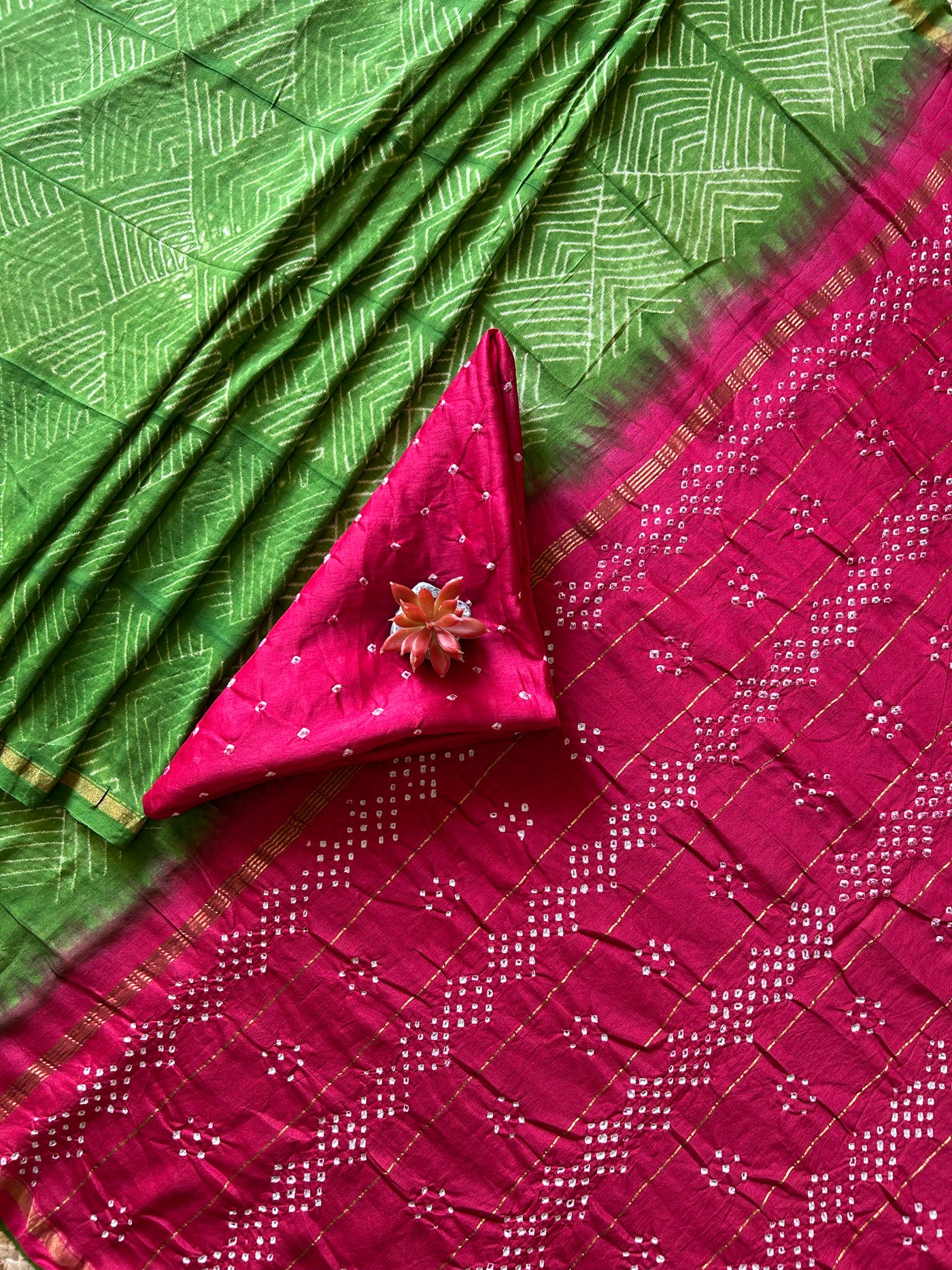 ALBELI: HANDMADE NUI SHIBORI-BANDHANI PURE SILK-COTT SAREE