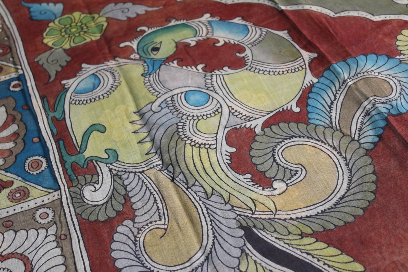 MORNI: Handloom Maheshwari Pen Kalamkari Saree