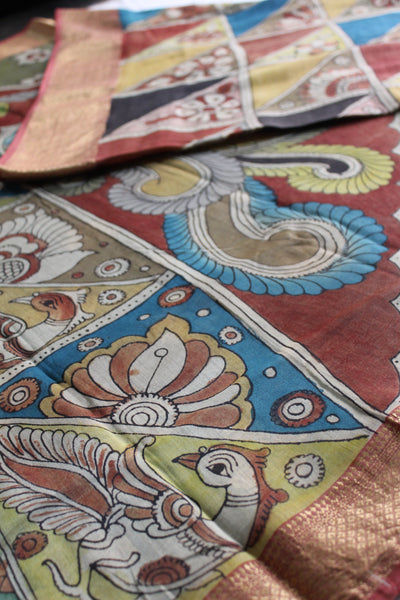 MORNI: Handloom Maheshwari Pen Kalamkari Saree