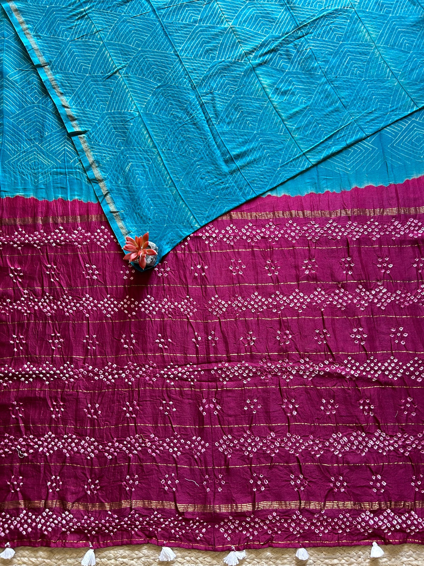 INDRA: HANDMADE NUI SHIBORI-BANDHANI PURE SILK-COTT SAREE