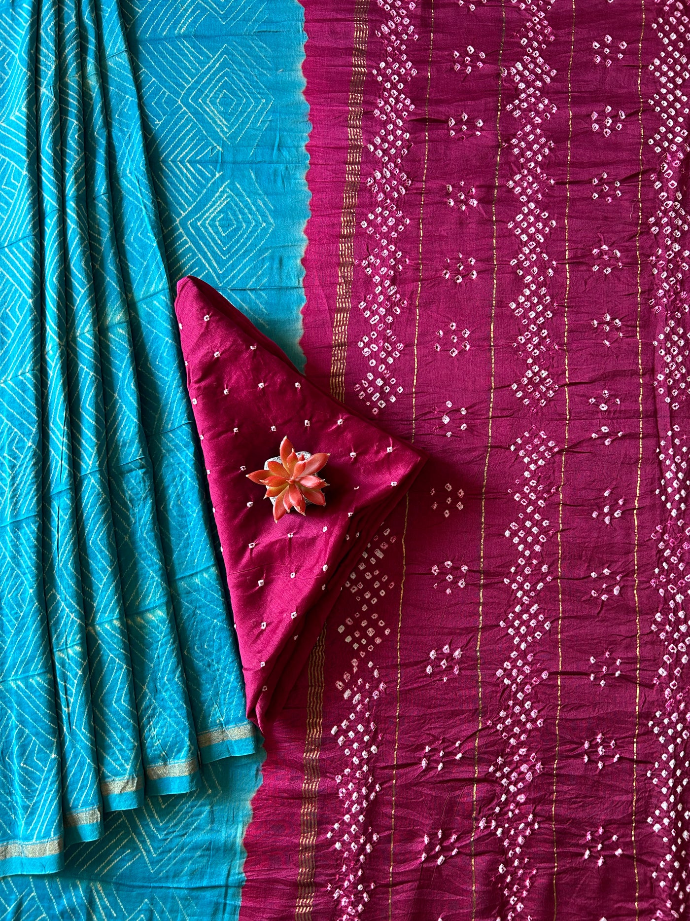 INDRA: HANDMADE NUI SHIBORI-BANDHANI PURE SILK-COTT SAREE