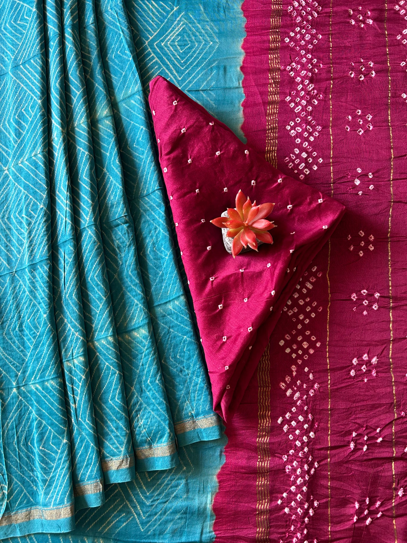 INDRA: HANDMADE NUI SHIBORI-BANDHANI PURE SILK-COTT SAREE