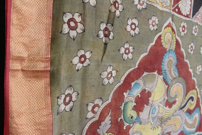 MORNI: Handloom Maheshwari Pen Kalamkari Saree