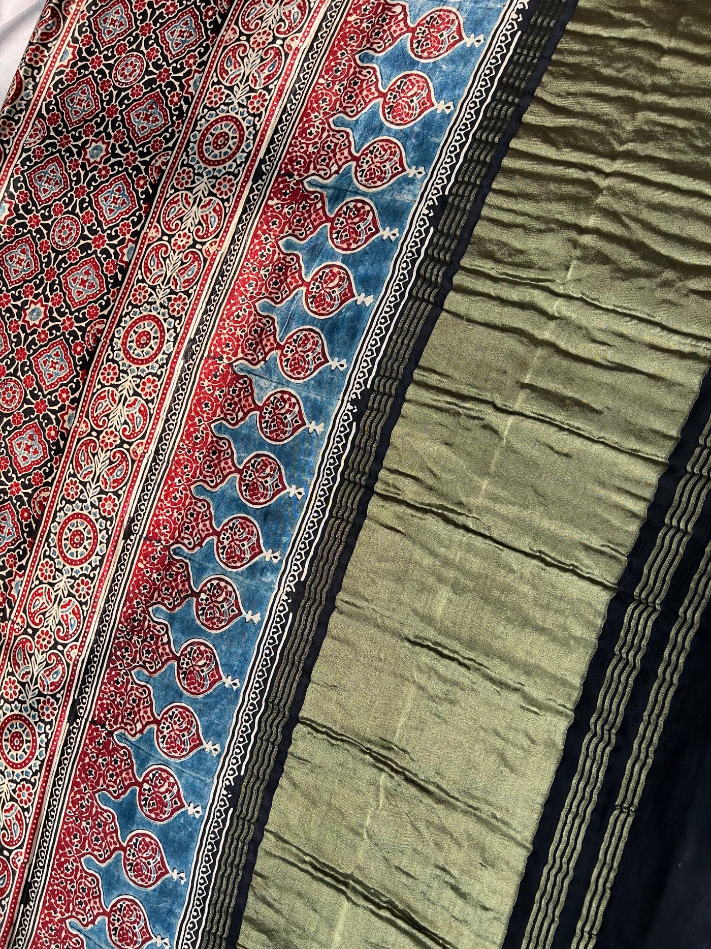 PURNA: Handblock Modal Silk Tissue Ajrakh Saree