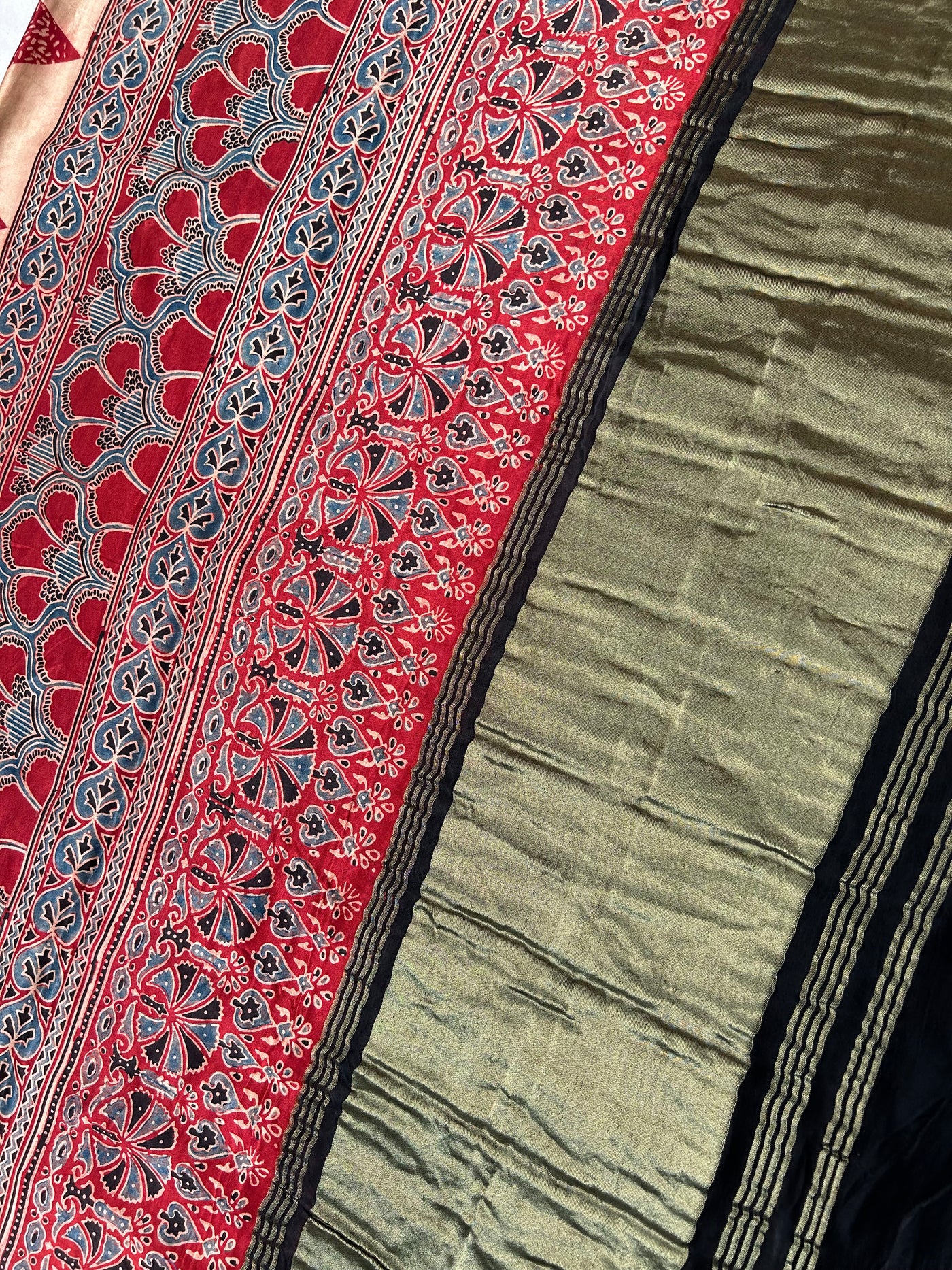 KOSI: Handblock Modal Silk Tissue Ajrakh Saree