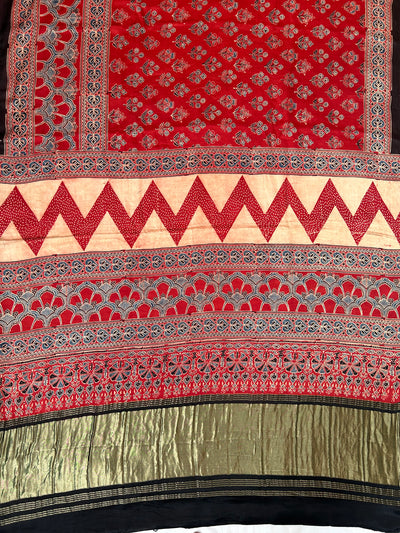 KOSI: Handblock Modal Silk Tissue Ajrakh Saree