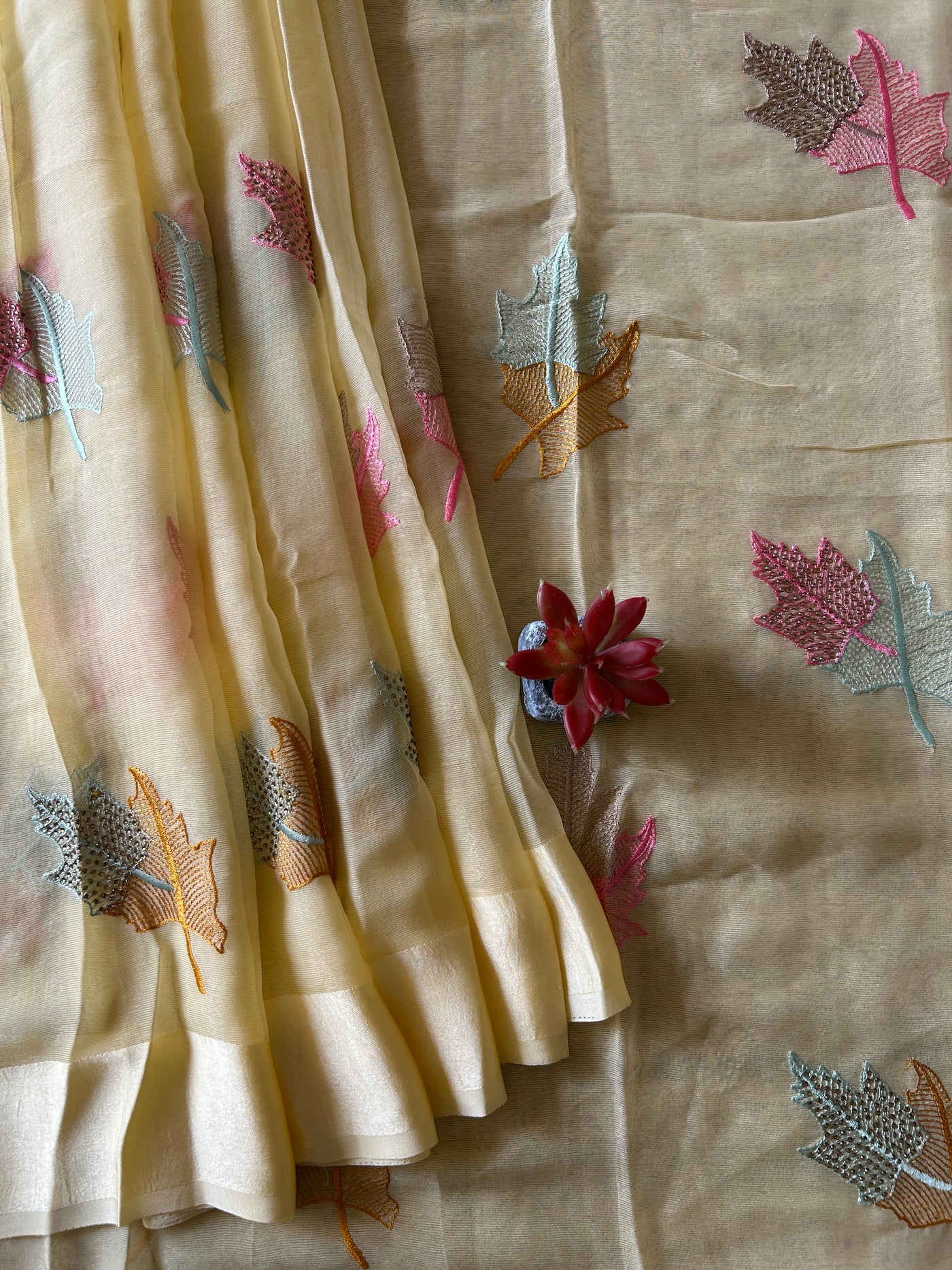 YELLOW KUMUDINI : BOLLYWOOD STYLE CHIFFON EMBROIDERED SAREE