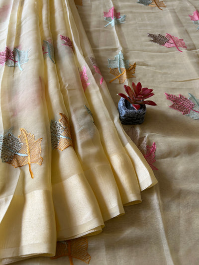 YELLOW KUMUDINI : BOLLYWOOD STYLE CHIFFON EMBROIDERED SAREE