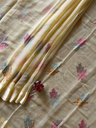 YELLOW KUMUDINI : BOLLYWOOD STYLE CHIFFON EMBROIDERED SAREE