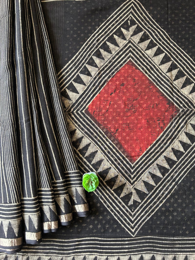 Margarita:Black,Handblock Ajrakh Kota Doria Saree