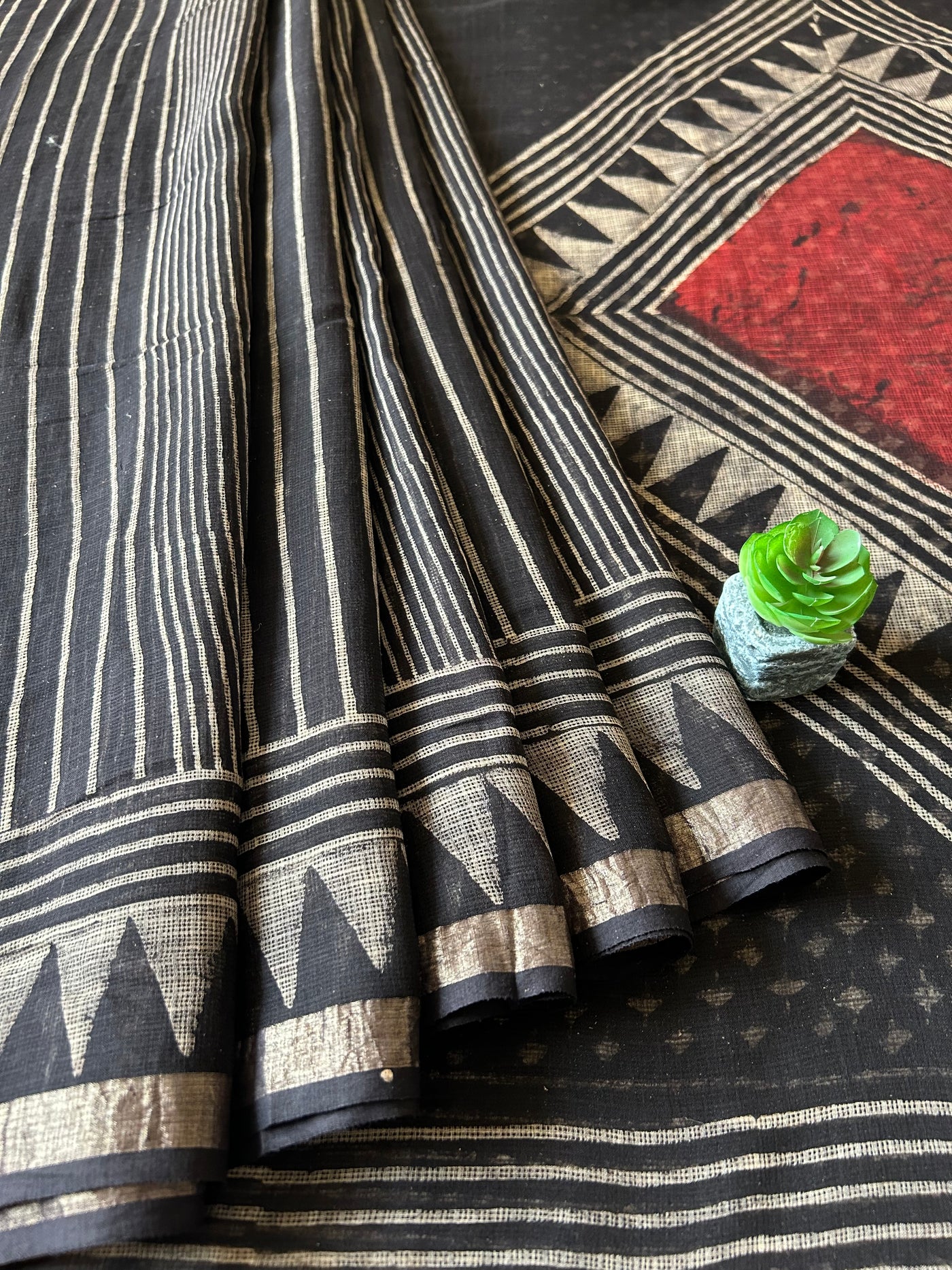 Margarita:Black,Handblock Ajrakh Kota Doria Saree