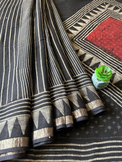 Margarita:Black,Handblock Ajrakh Kota Doria Saree