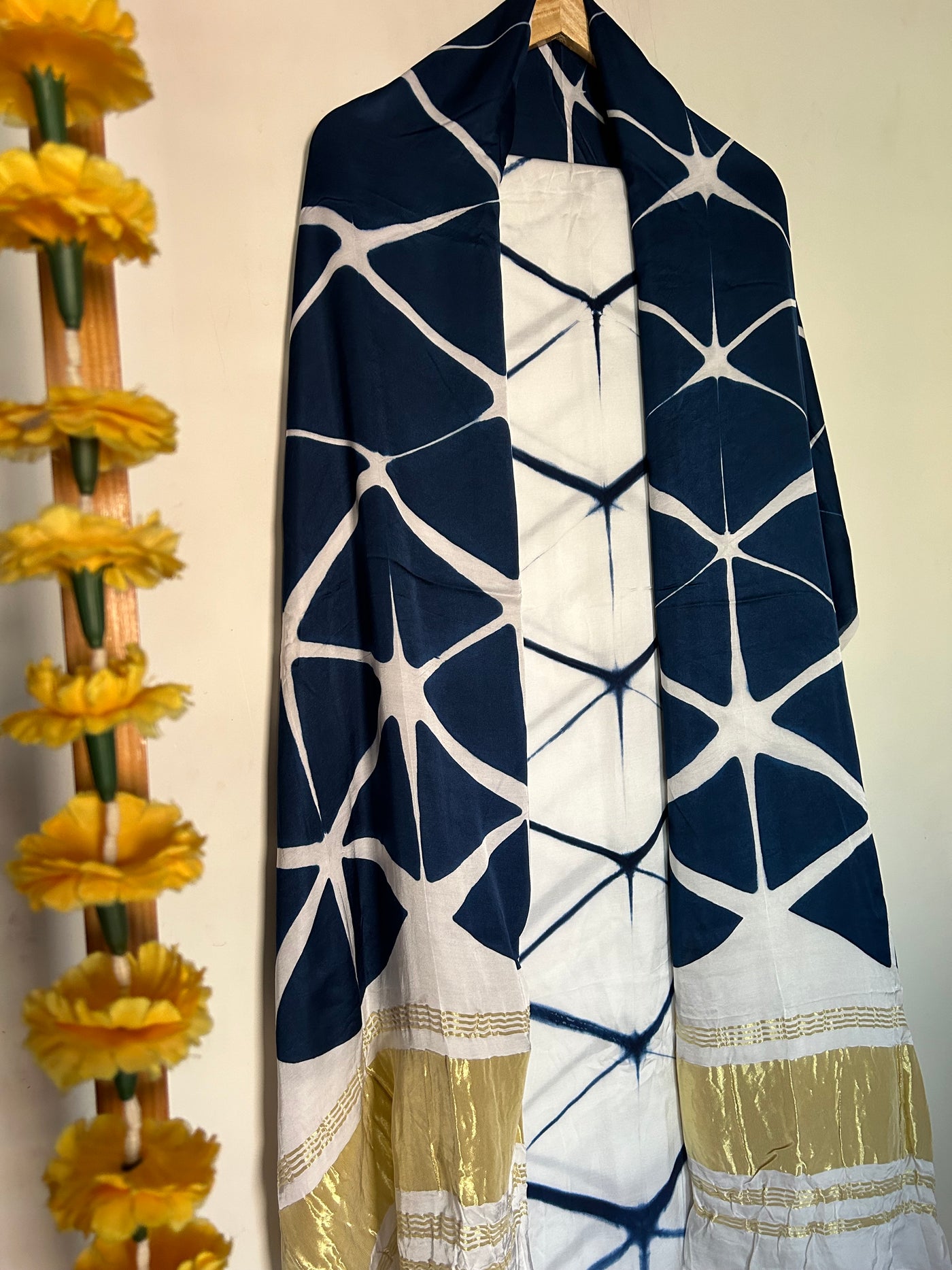 INDIGO DIARY : HANDMADE CLAMP MODAL SILK 2 PIECE SUIT SET WITH TISSUE DUPATTA