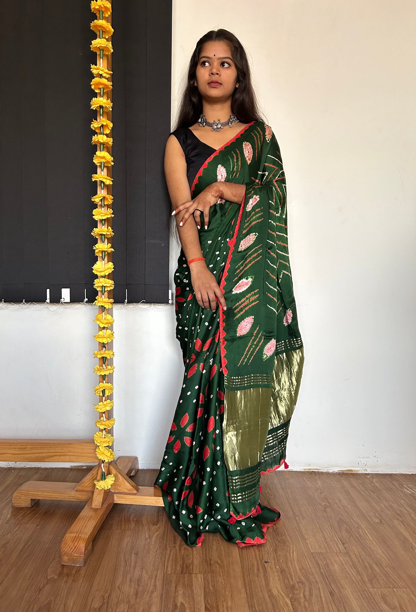 LAJJO: Handmade Modal Silk Saree with Tissue Pallu