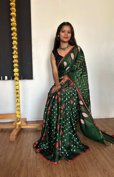 LAJJO: Handmade Modal Silk Saree with Tissue Pallu