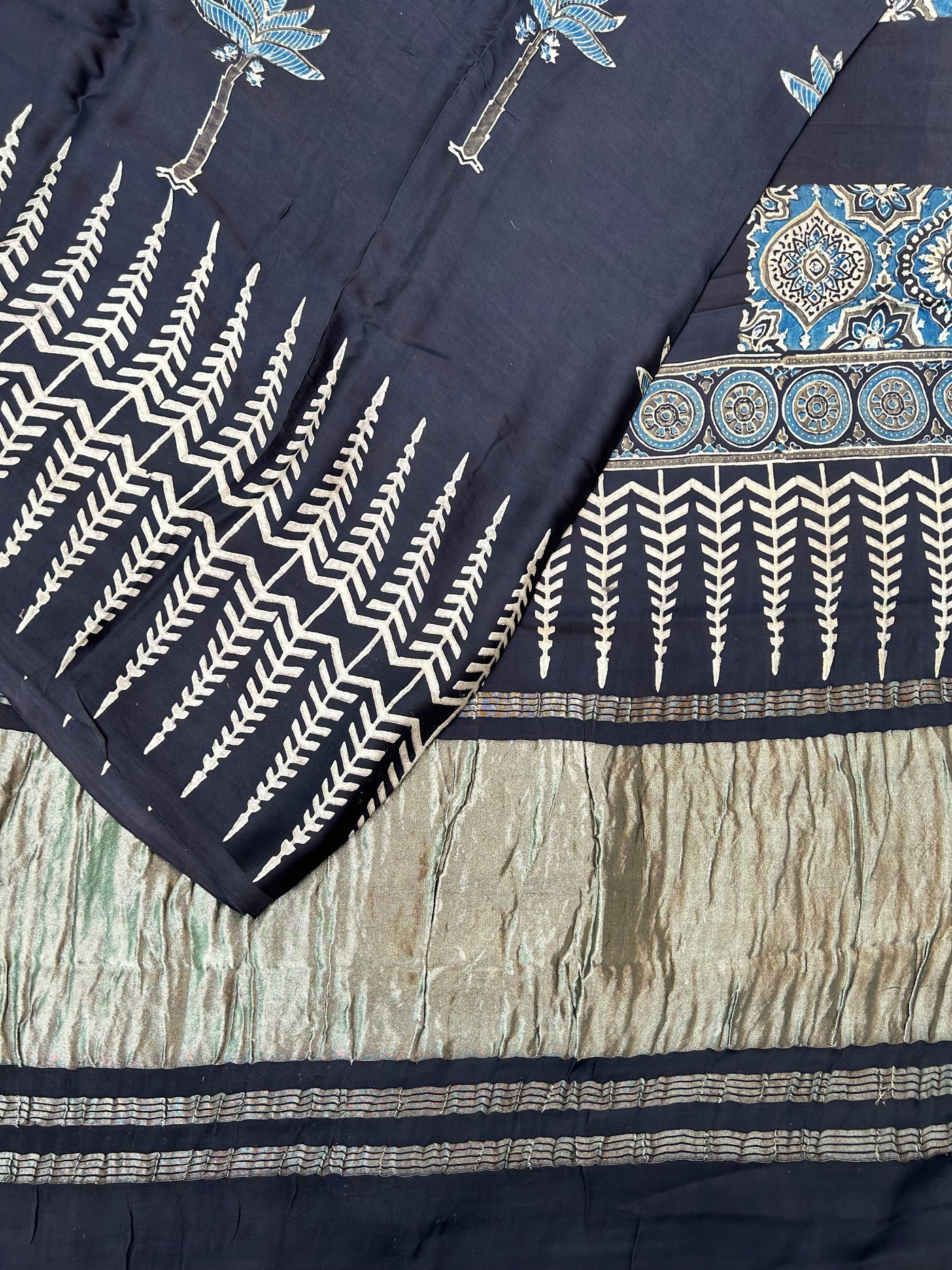 AASHIMI: Handblock Modal Silk Tissue Ajrakh Saree