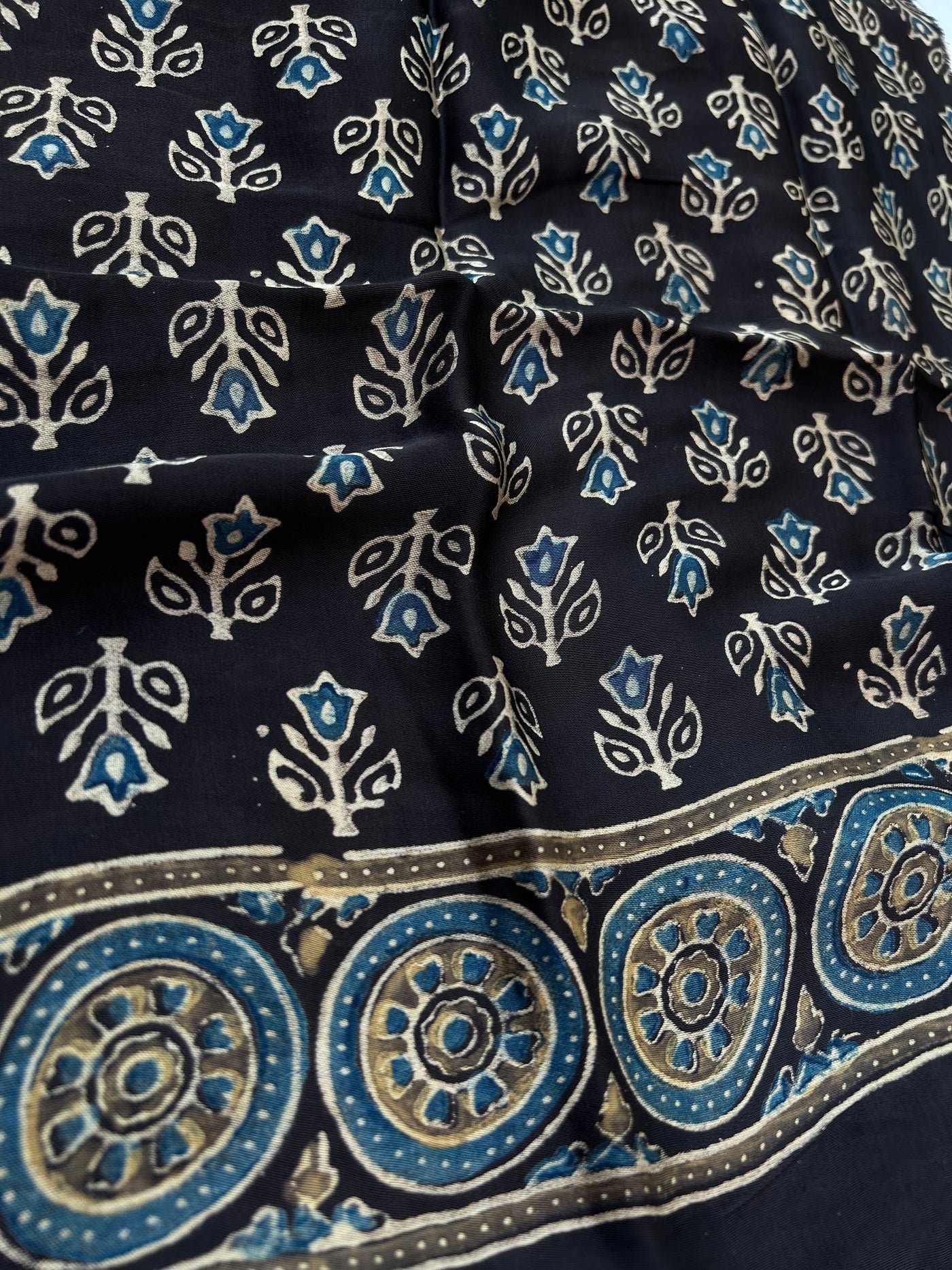 AASHIMI: Handblock Modal Silk Tissue Ajrakh Saree