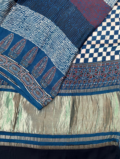 CHANDRIKA: Handblock Modal Silk Tissue Ajrakh Saree