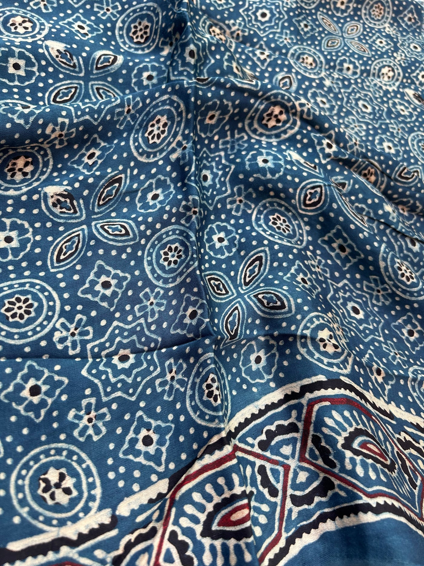 CHANDRIKA: Handblock Modal Silk Tissue Ajrakh Saree
