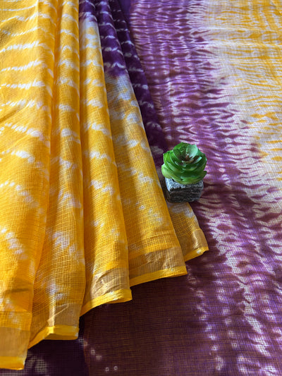 ARUNA: YELLOW,Handmade Pure cotton Kota Doria Saree