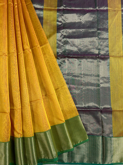 VRINDA: Handloom Silk-Cott Maheshwari Saree With Zari Border