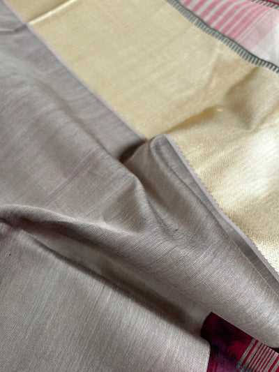 GAURI: Handloom Silk-Cott Maheshwari Saree With Zari Border