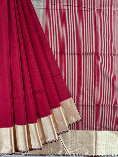 GAURI: Handloom Silk-Cott Maheshwari Saree With Zari Border