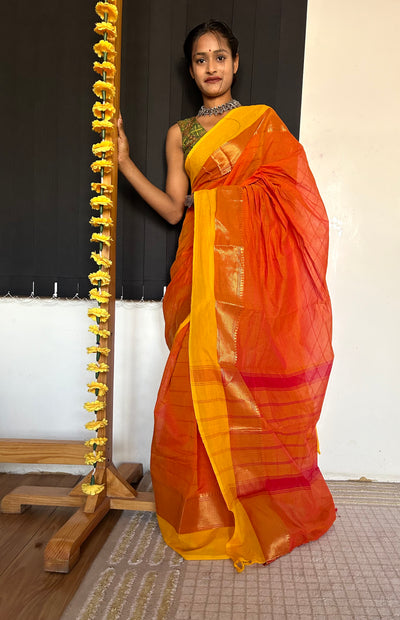 Ragini:KANCHIPURAM PURE COTTON SAREE WITH BODERS.