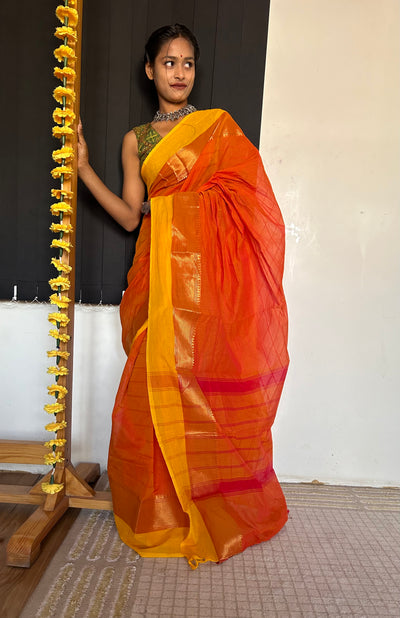 Ragini:KANCHIPURAM PURE COTTON SAREE WITH BODERS.