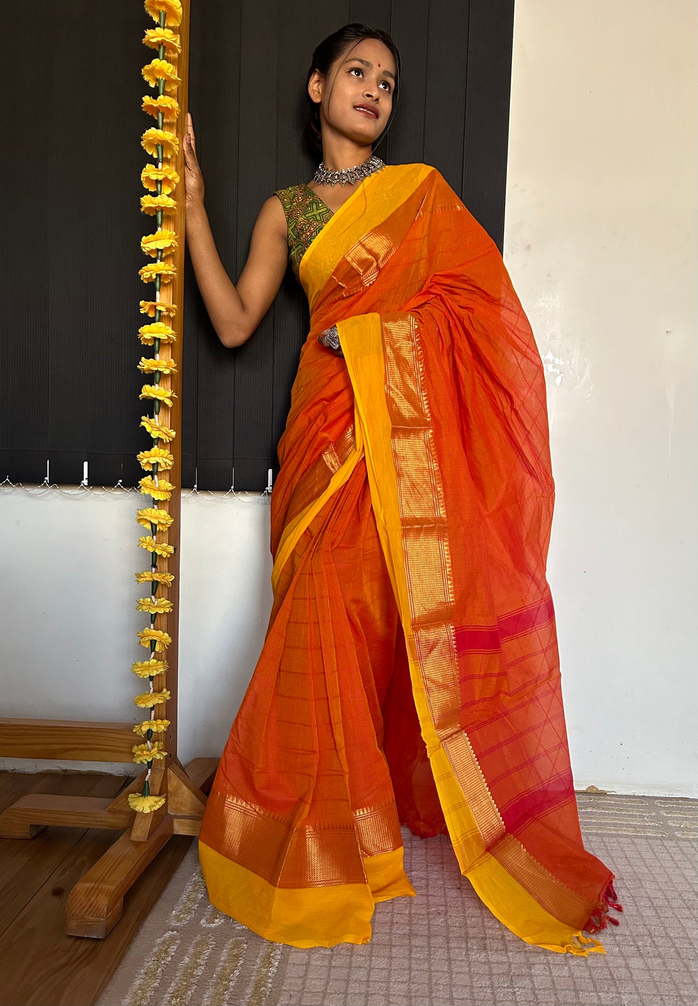 Ragini:KANCHIPURAM PURE COTTON SAREE WITH BODERS.