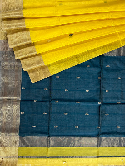 SWARA: Handloom Silk-Cott Maheshwari Saree With Zari Border