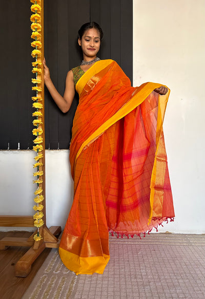 Ragini:KANCHIPURAM PURE COTTON SAREE WITH BODERS.