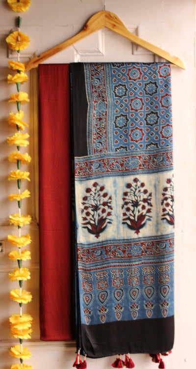 AASHVI : Handblock Ajrakh Modal Silk Suitset