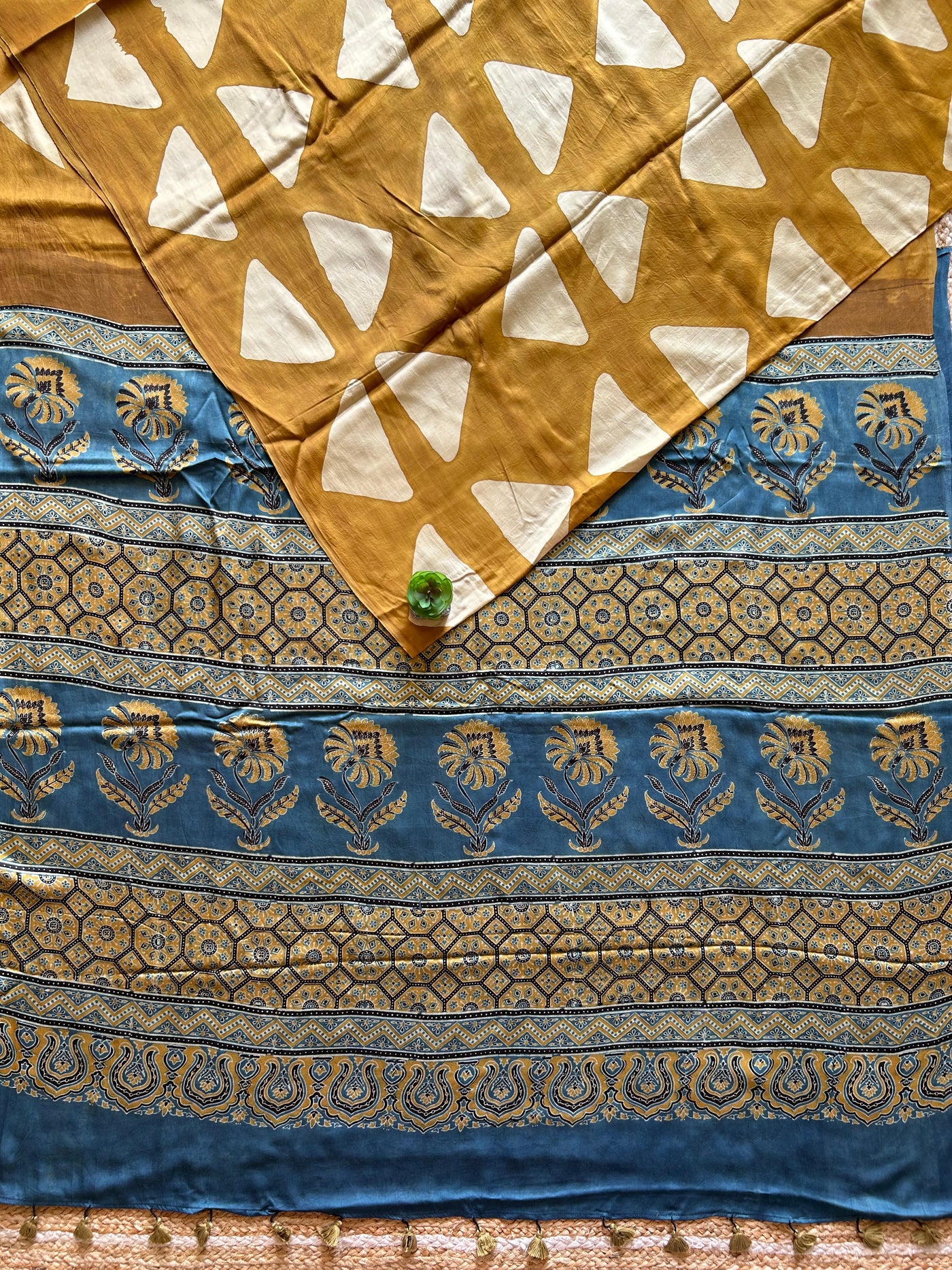 Ruhani: Handmade Clamp Dyed- Ajrakh Modal Silk Saree