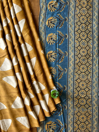 Ruhani: Handmade Clamp Dyed- Ajrakh Modal Silk Saree