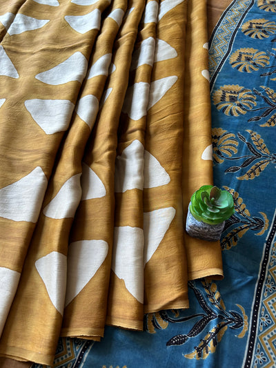 Ruhani: Handmade Clamp Dyed- Ajrakh Modal Silk Saree