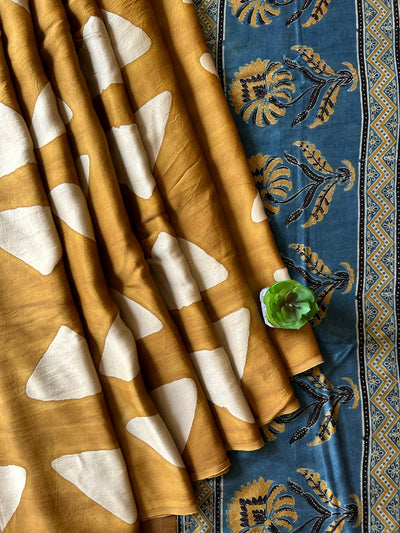 Ruhani: Handmade Clamp Dyed- Ajrakh Modal Silk Saree