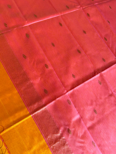 MASOOM: Handloom Silk-Cott Maheshwari Saree With Zari Border