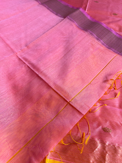 MASOOM: Handloom Silk-Cott Maheshwari Saree With Zari Border