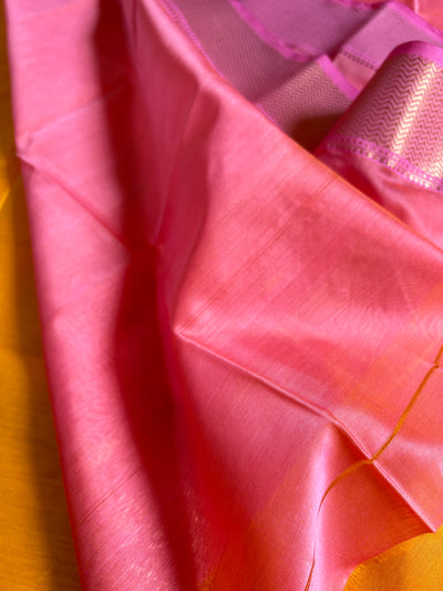 MASOOM: Handloom Silk-Cott Maheshwari Saree With Zari Border