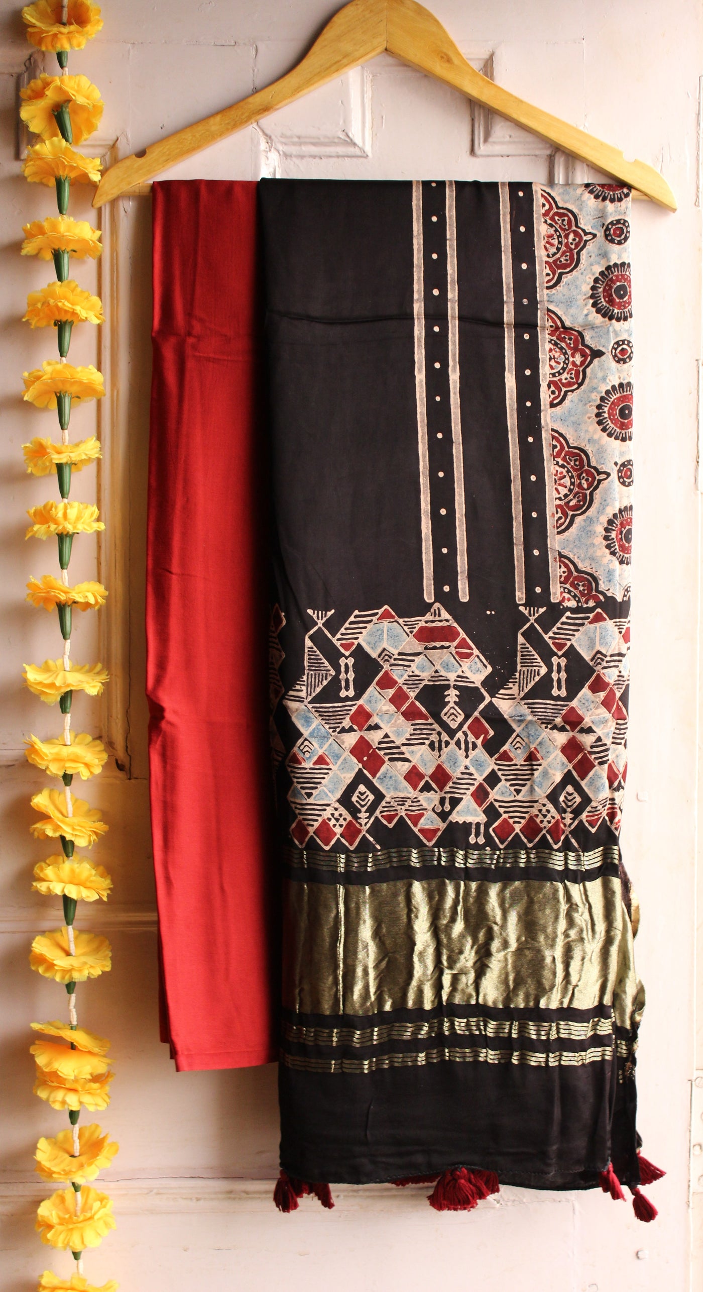 KASHISH : Handblock Ajrakh Modal Silk Suitset