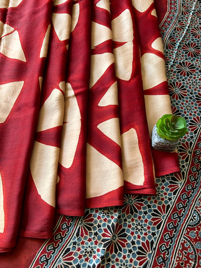 Mradul: Handmade Clamp Dyed- Ajrakh Modal Silk Saree