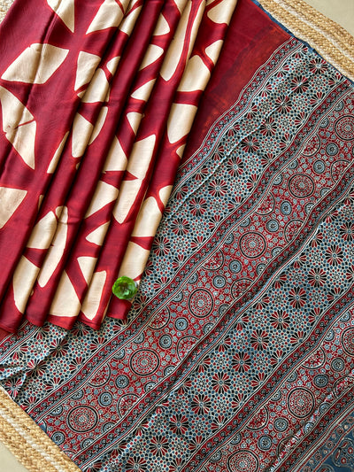 Mradul: Handmade Clamp Dyed- Ajrakh Modal Silk Saree