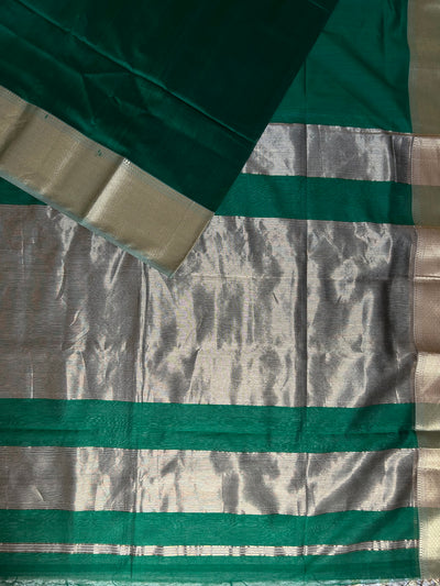 HARINI: Handloom Silk-Cott Maheshwari Saree With Zari Border