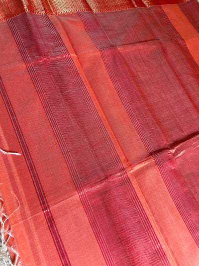 MENKA: Handloom Silk-Cott Maheshwari Saree With Zari Border