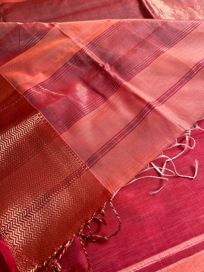 MENKA: Handloom Silk-Cott Maheshwari Saree With Zari Border