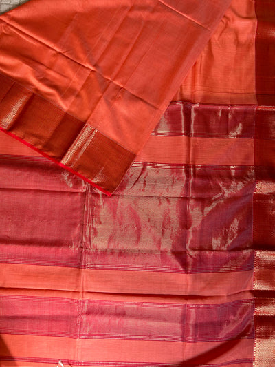 MENKA: Handloom Silk-Cott Maheshwari Saree With Zari Border