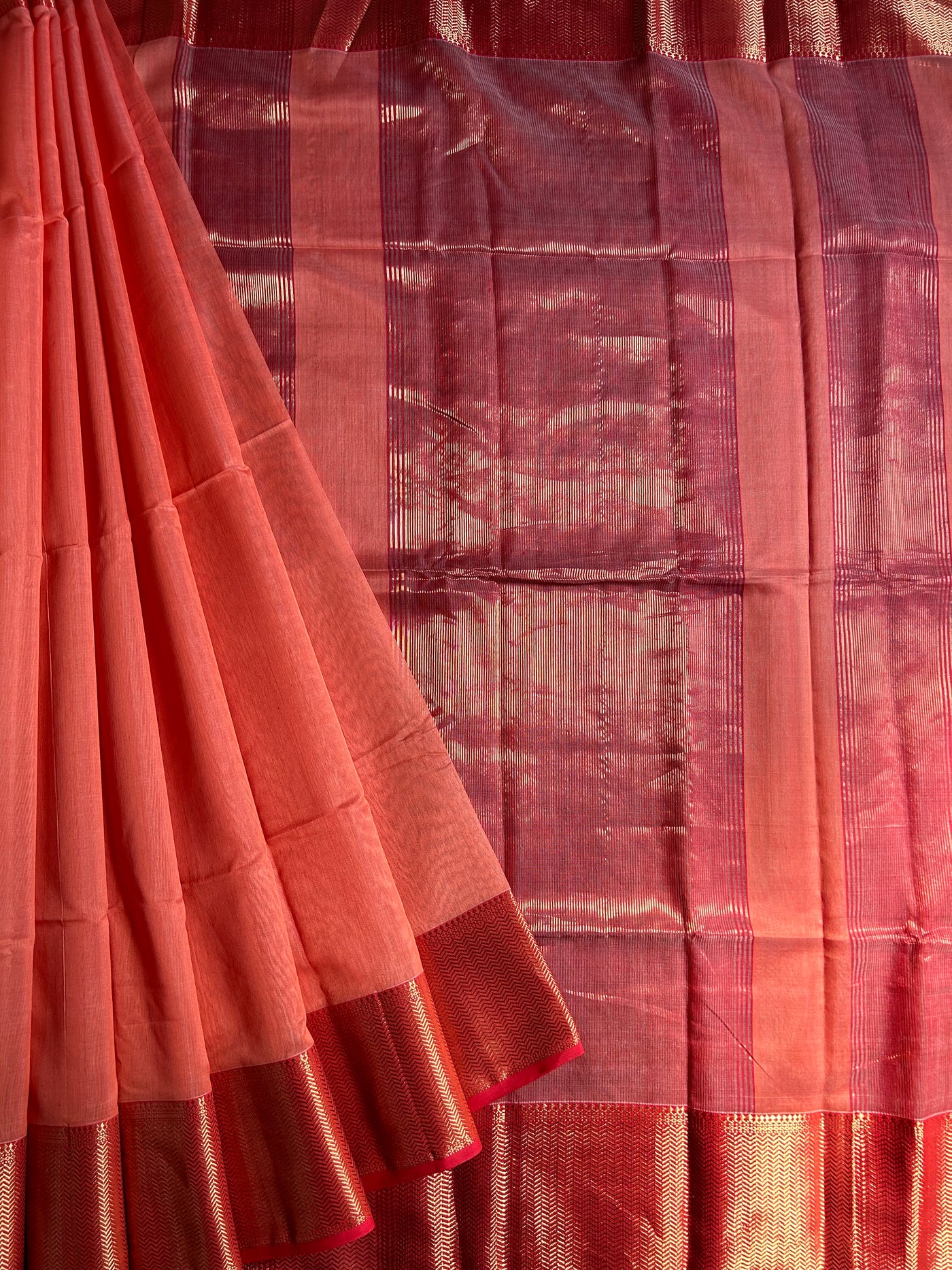 MENKA: Handloom Silk-Cott Maheshwari Saree With Zari Border